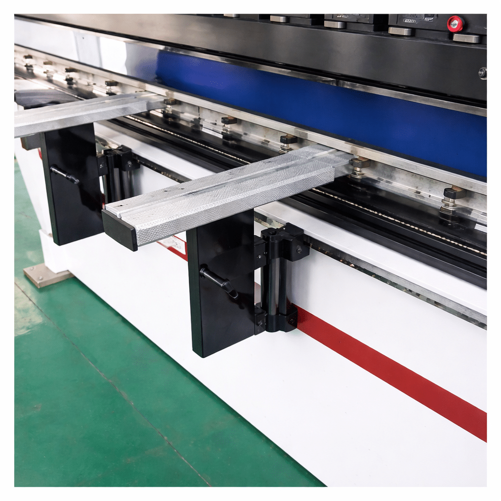 Step-adjustable front support for CNC press brake