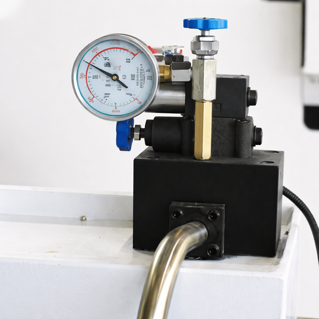 Hydraulic valve group and pressure gauge of CNC hydraulic pendulum shearing machine