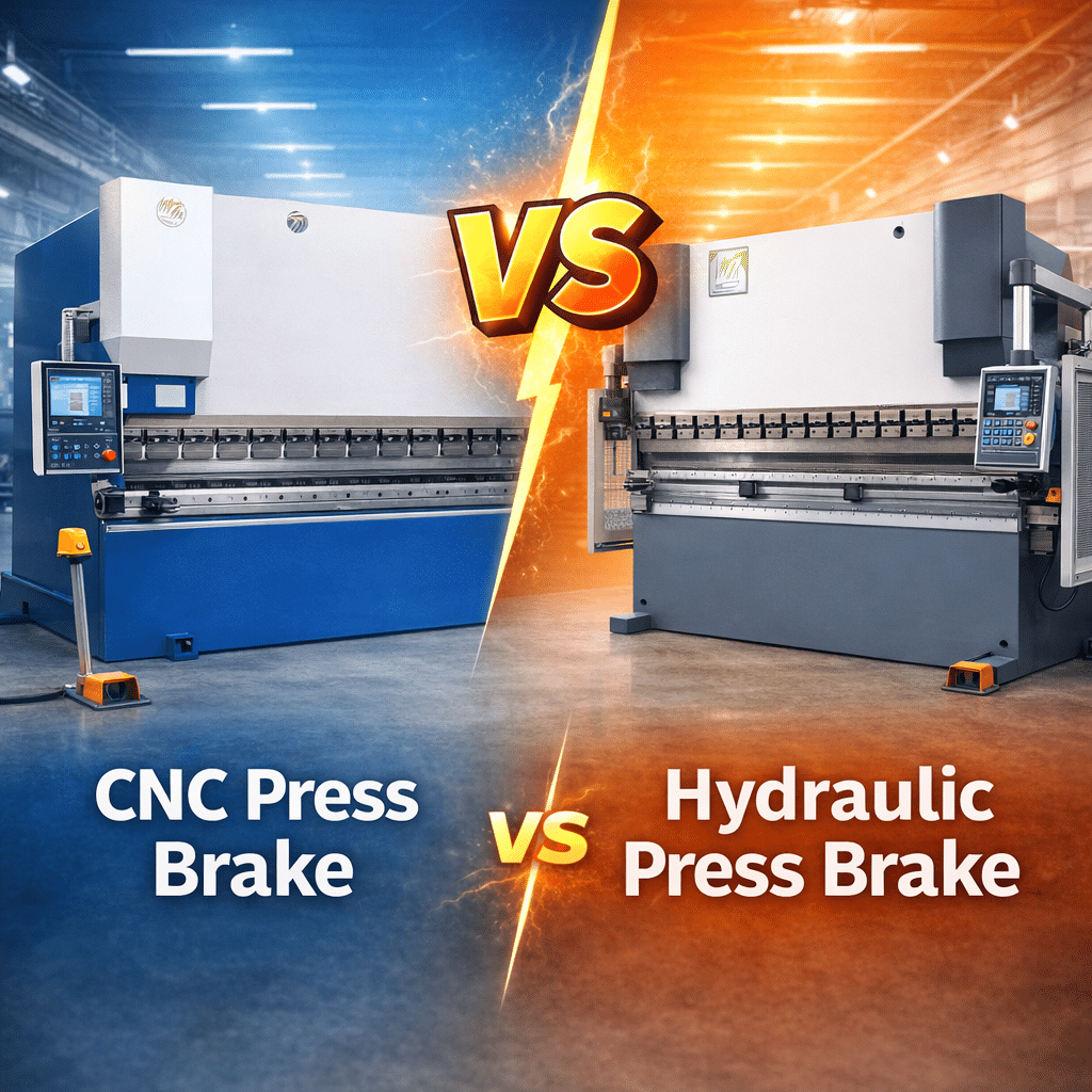 CNC press brake vs hydraulic press brake comparison showing industrial bending machine differences