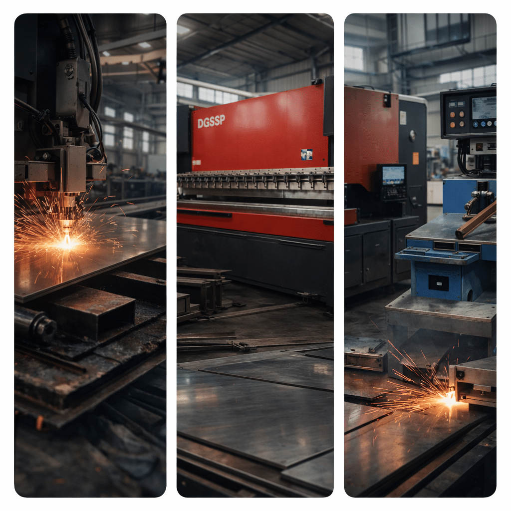 industrial sheet metal fabrication workshop with laser cutting machine press brake and punching machine for construction industry