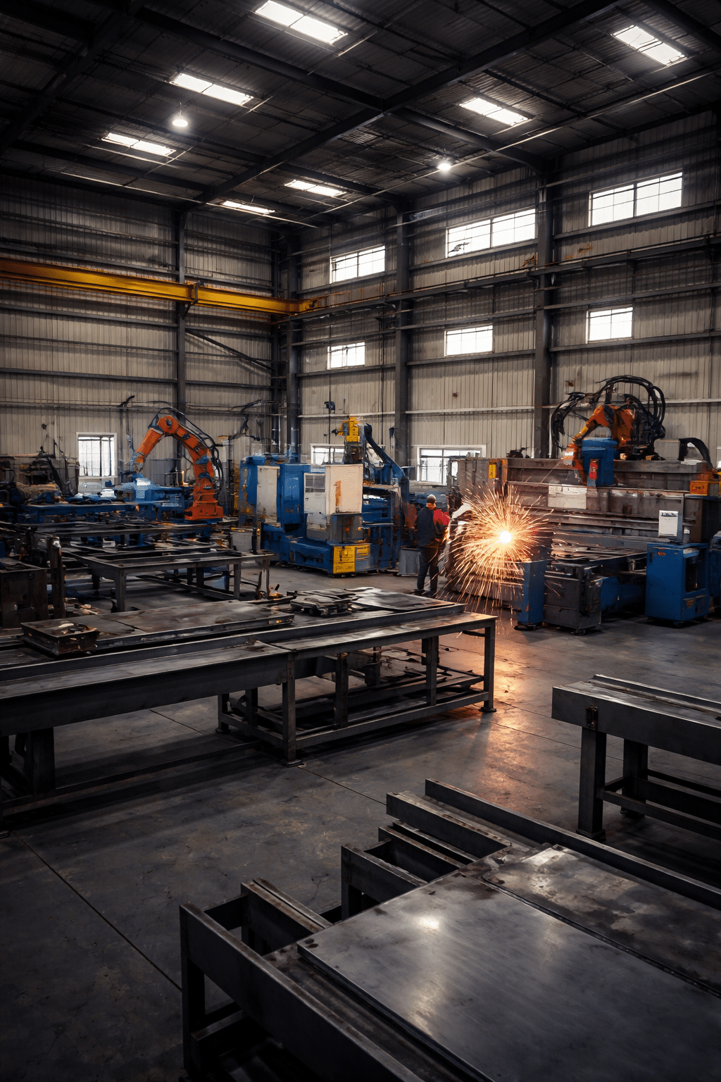 Laser cutting machine operating in a metal fabrication workshop