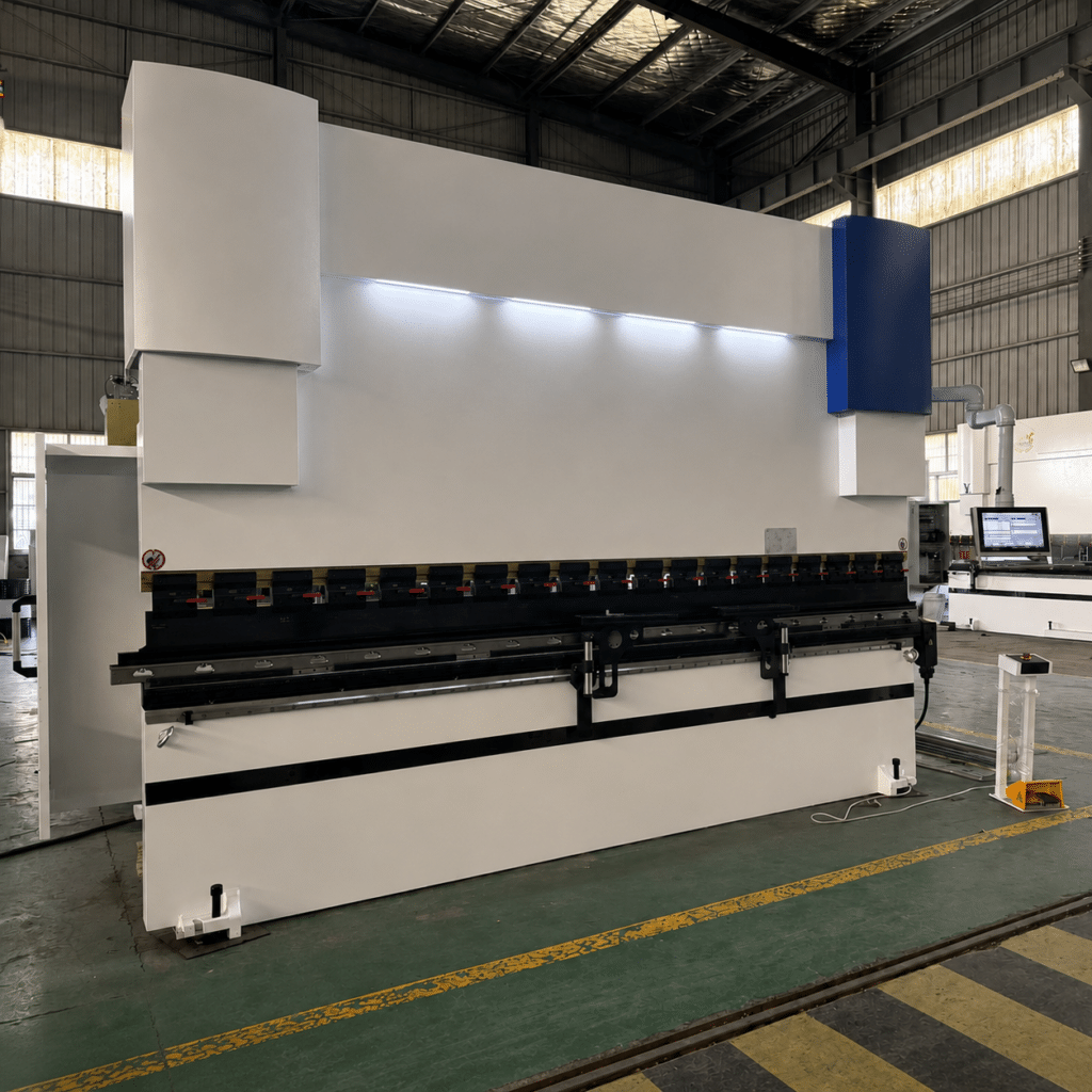 Sheet metal bending process showing bending angle accuracy control