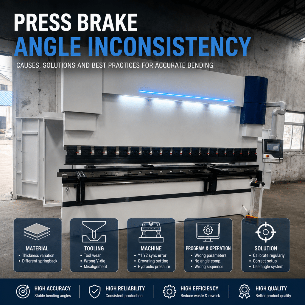 Press brake angle inconsistency troubleshooting in sheet metal bending production