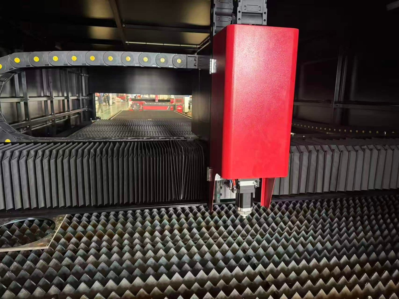 Laser cutting machine inside view for sheet metal cutting
